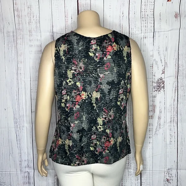 Avenue Stretch NWT 26/28 Abstract Floral Print Crinkle Stretchy Tank Top Blouse - Image 3