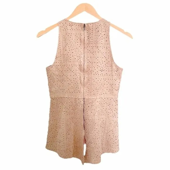 BCBGMAXAZRIA Caralyn Top Size Small Faux Suede Perforated Peplum Y2K Beige - Image 3