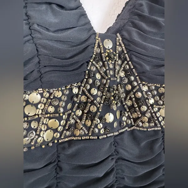 Vintage Sue Wong Nocturne Black Ruched Beaded Mini Dress size 8 - Image 10