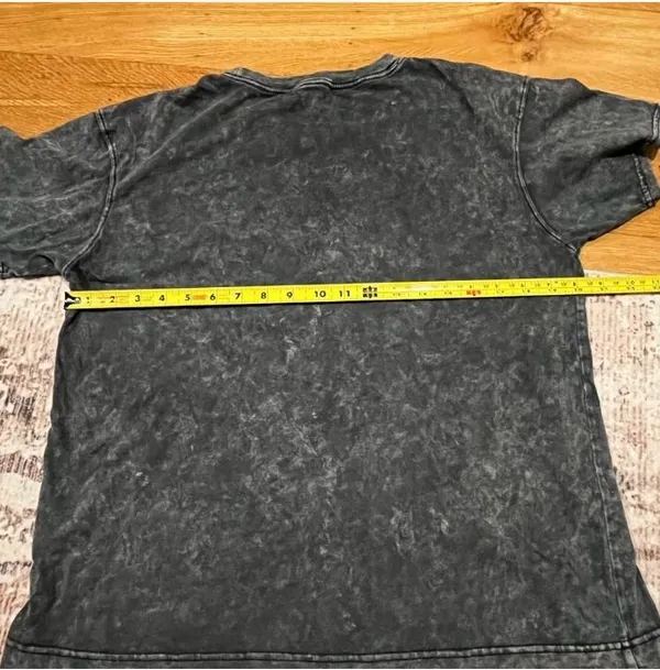 Champion T-Shirt Acid Wash Black Crew Neck Tee Top Womens Logo Medium - Image 2