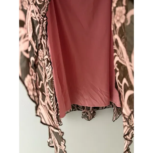 Y2k Skirt Pink & Brown Floral Fairycore Fairy Whimsy Size 6 Lined Silky Cato - Image 4