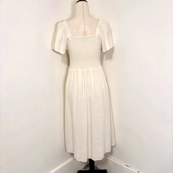 Madewell Lucie Smocked Linen Blend Midi Dress Sz S White - Image 4