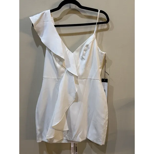 Ieena for Mac Duggal Asymmetric‎ Ruffle Cocktail Minidress White 70161 Size 8 - Image 3