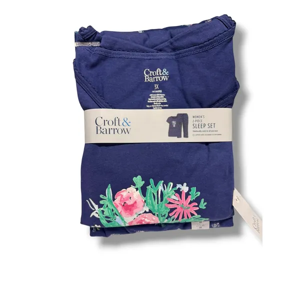 Croft‎ & Barrow Womens 3X Navy Blue Floral 2-Piece Sleep Set Pajamas NWT - Image 2