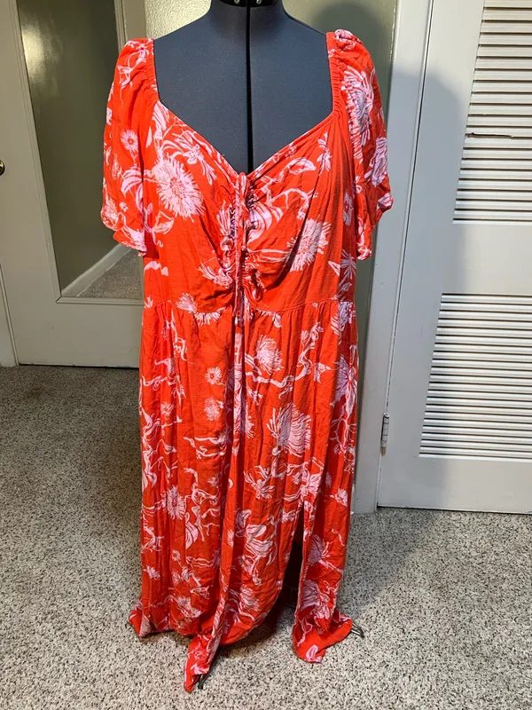 Ava & Viv Women’s Plus Size 3X Maxi Dress Orange Light Purple Floral Sweetheart - Image 3