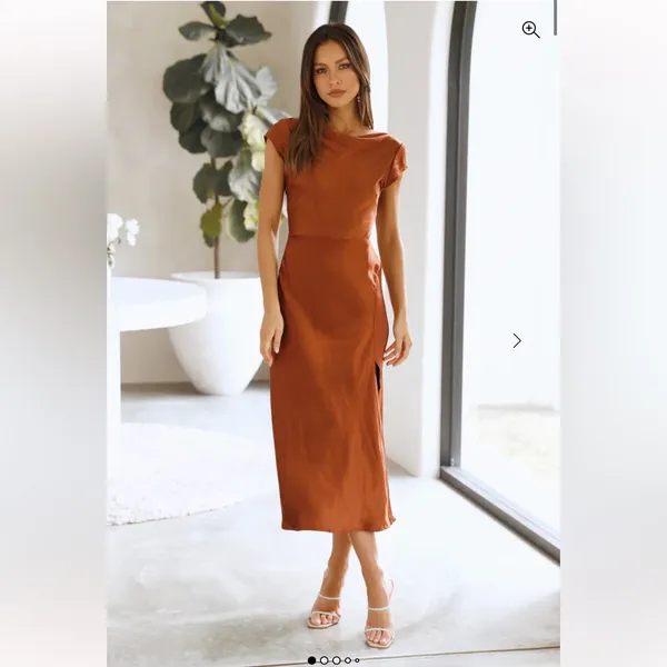 Hello Molly GET IN FORMATION SATIN MIDI DRESS‎ BROWN - Image 2