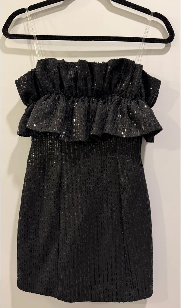 DO+BE Strapless Sequin Ruffle Detail Cocktail Mini Dress Black - Image 2