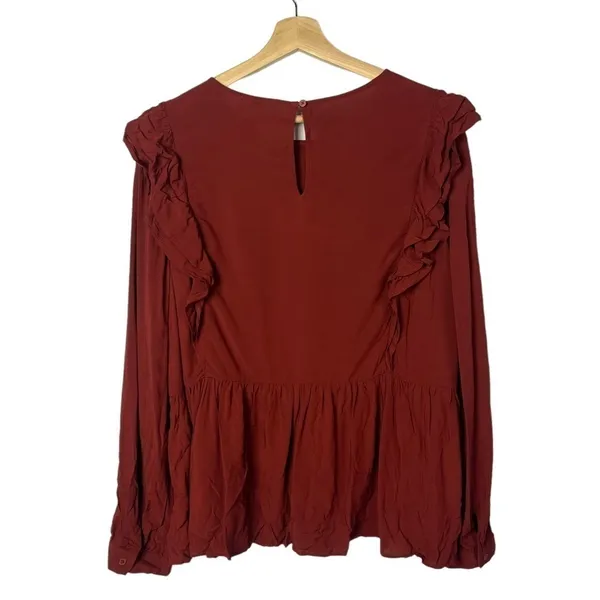 Ann Taylor LOFT Red‎ Currant Ruffle Flounce Long Sleeve Peplum Blouse L - Image 2