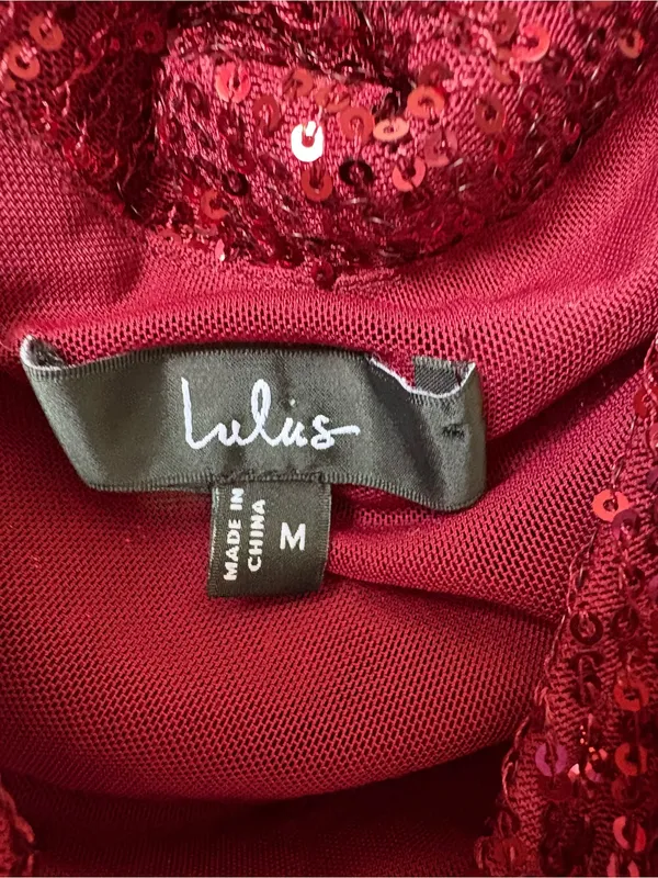 Lulus Burgundy Sequin Surplice Bodysuit Sleeveless Party Top Size M - Image 3