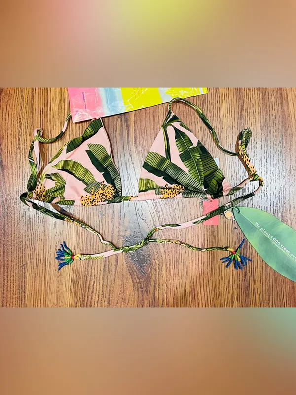 Farm Rio Banana Leaves Pink Triangle Bikini Top NWT Size S Tropical Swim - Image 5
