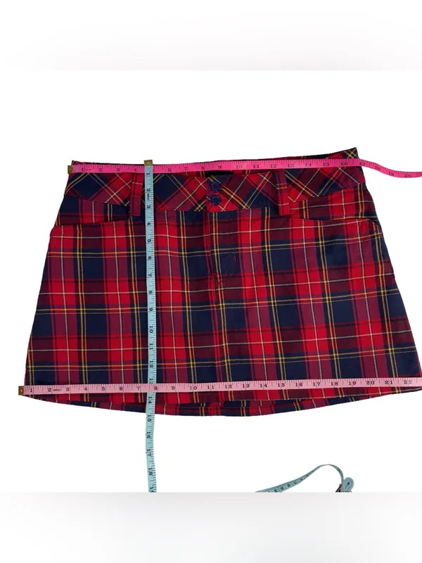 Vintage 90s Abercrombie & Fitch Plaid Wool Blend Belted Mini Skirt Size 8 - Image 10