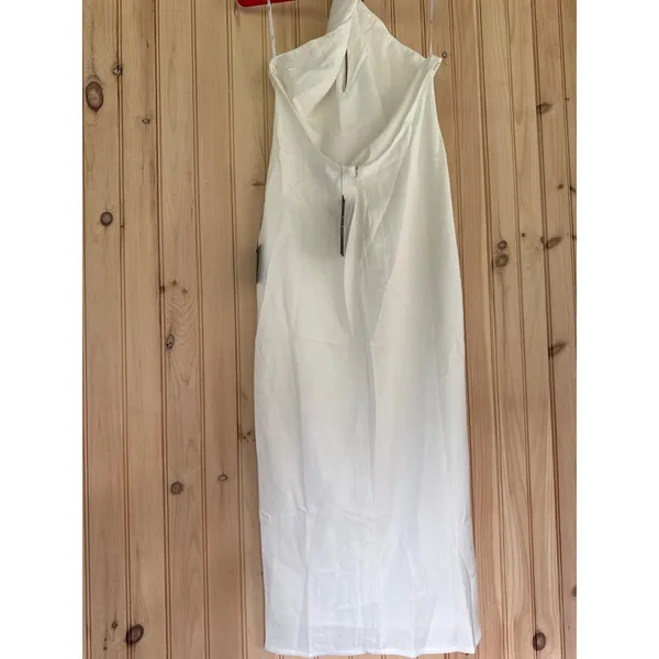 Lulus Beyond Classy White Satin Halter Midi Dress Engagement Party Elegant Large - Image 6