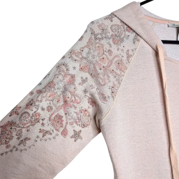 American Rag Cie Womens Pink‎ Floral Embroidered Beaded Knit Hoodie Sweatshirt S - Image 4