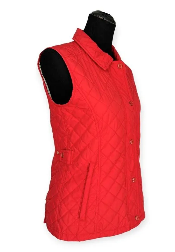 Peter Millar | Small | Women's Red Quilted Lightweight Rainbow Plaid Lined Vest - Image 8