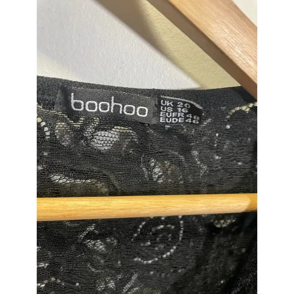 Boohoo Bodysuit Womens‎ 16 Black Floral Lace Long Sleeve V-Neck Sexy Night Out - Image 3