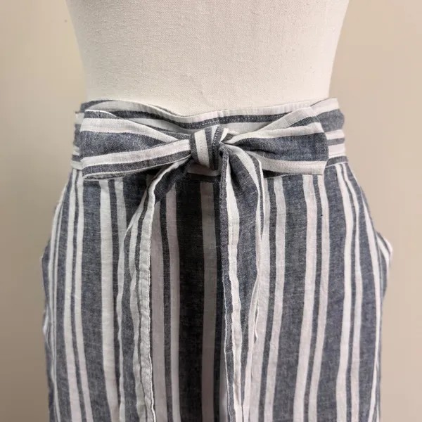 GAP Blue White Striped Linen Blend Wrap Midi Skirt Tie Waist Pockets Nautical - Image 4