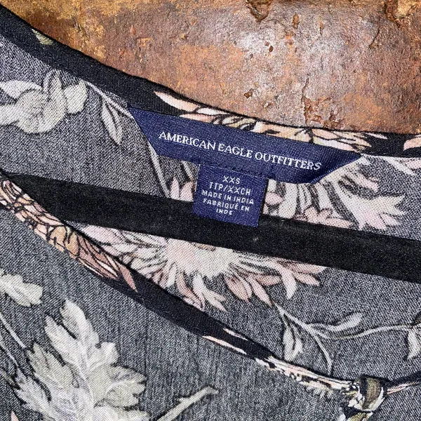 American Eagle Black Floral Long Tie Sleeve Strappy V-Neck Mini Dress Size XXS - Image 5