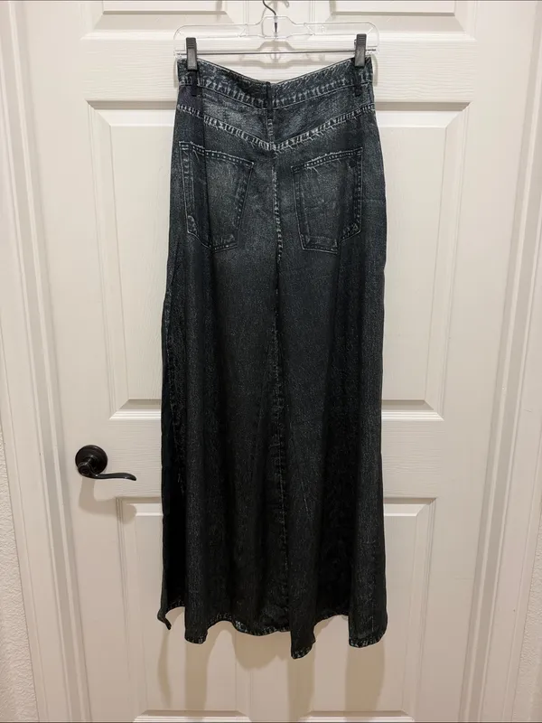 Elan Jessa Black Faux Denim Acid Wash Look Tencel Maxi Skirt Medium Gray Boho - Image 6