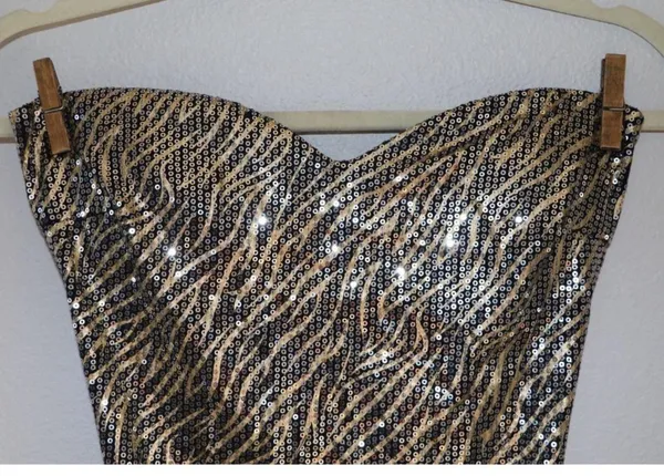 Gold Black Sequin Strapless Mini Dress Size M - Image 2