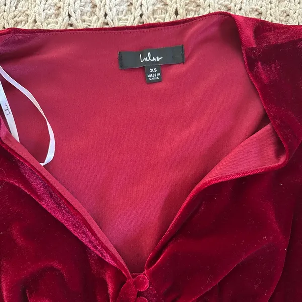 Lulus Long sleeve red velvet dress - Image 3
