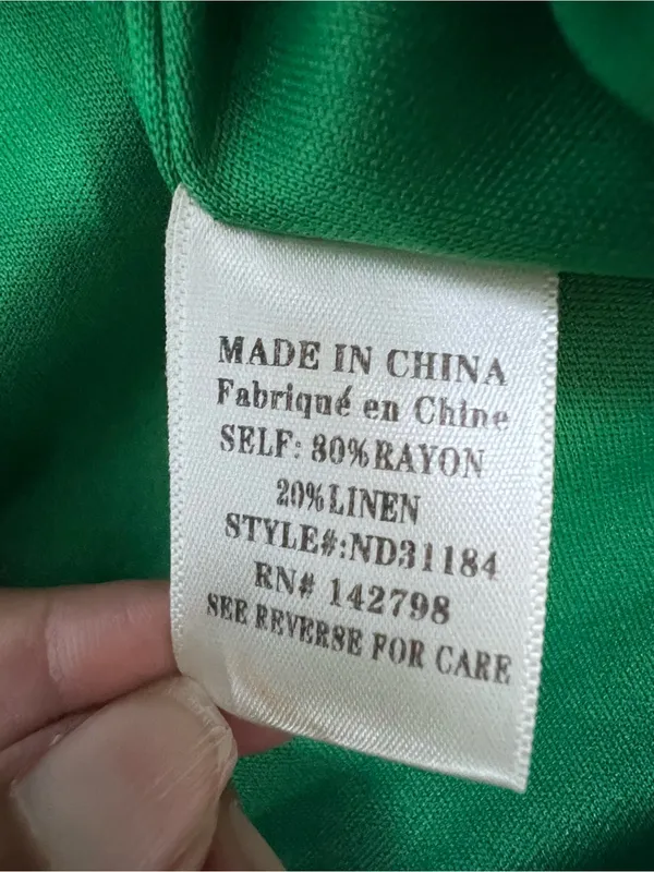Linen blend Green Ruffled Sun mini Dress size L - Image 3