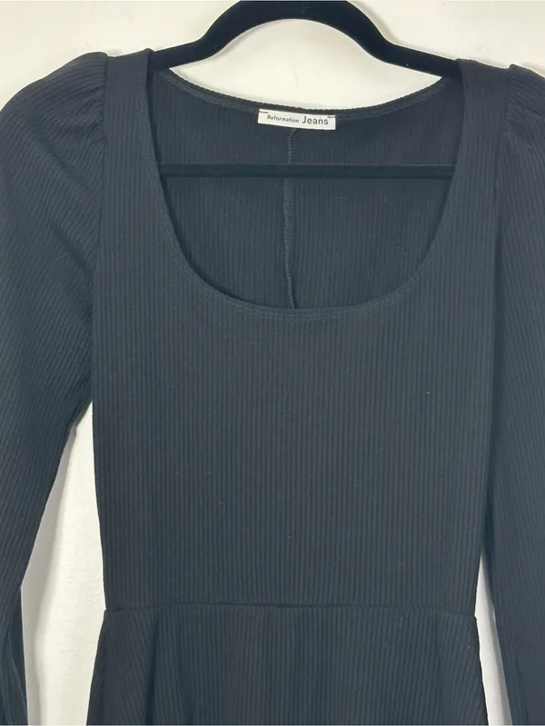 Reformation Jeans Linah Black Ribbed Knit Square Neck Mini Dress XS - Image 5