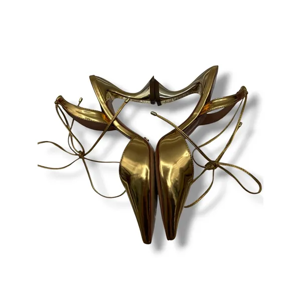 Vicenza Gold Metallic Sculptural Heel Pumps 39‎ Lace Up Pointed Toe Statement - Image 4