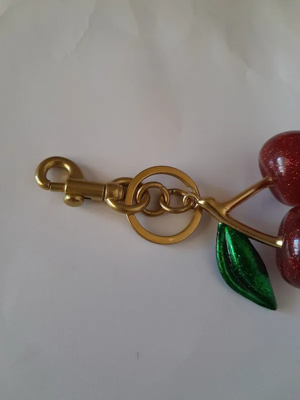 Red Cherry Bag Charm Resin Keychain - Image 3