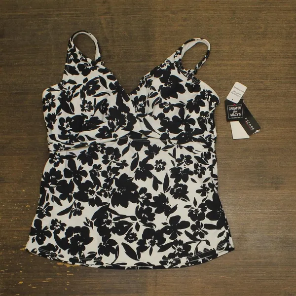 NWT Island Escape Monterey V-Neck Tankini Swim Top N760933 Black / White 14 - Image 3