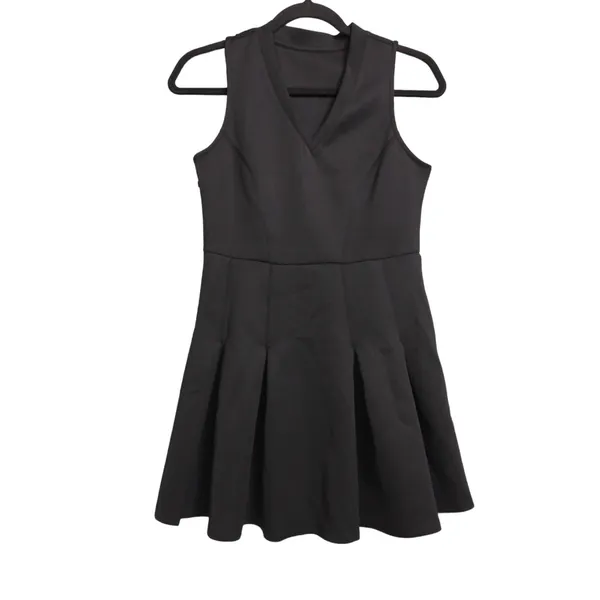 Halara V Neck Sleeveless Side Zipper Pleated Mini Golf Dress Black Small - Image 3