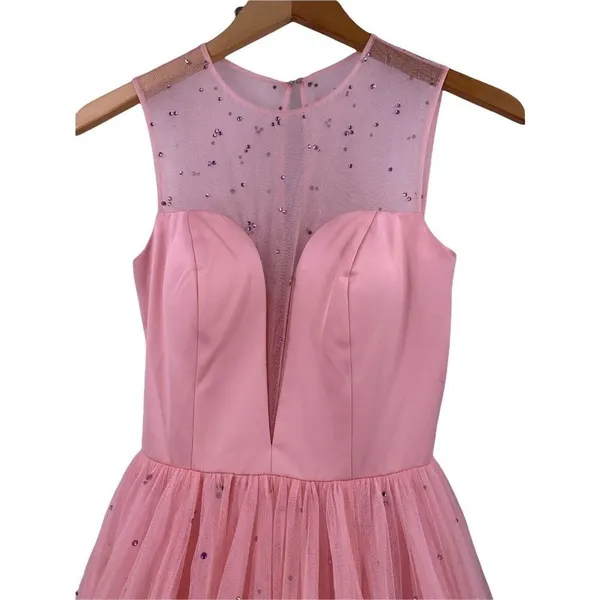 SHERRI HILL Pink Crystal Tulle and Satin Formal Gown Size 2 Prom Quinceañera - Image 3