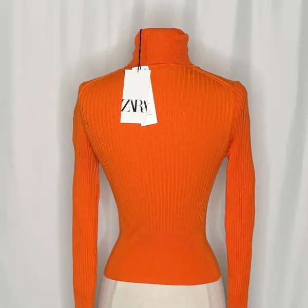 NWT!! ZARA Ribbed Turtleneck Sweater Bright Orange Fitted Knit Cropped Small - Image 11