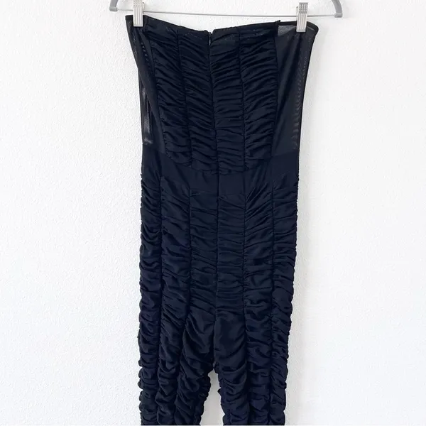 I.AM.GIA Ophelia Black Ruched Mesh Stretch Slim Glam Clubwear Strapless Jumpsuit - Image 4