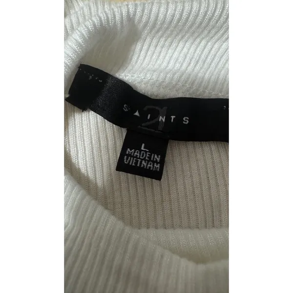 Saints 21 White Ribbed Mock Neck Puff Sleeve Bodysuit Large‎ Womens - Image 2