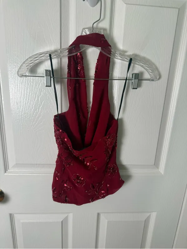 Princess Polly Twilight Zone Beaded Cowl Neck Top Red 0 - Image 5