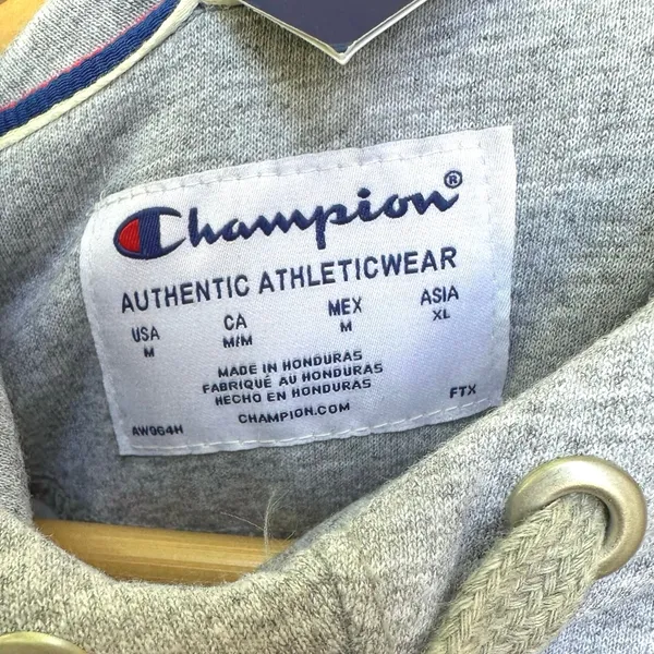 Champion Powerblend Fleece Funnel Hoodie Womens M Gray Classic Script Logo - Image 5