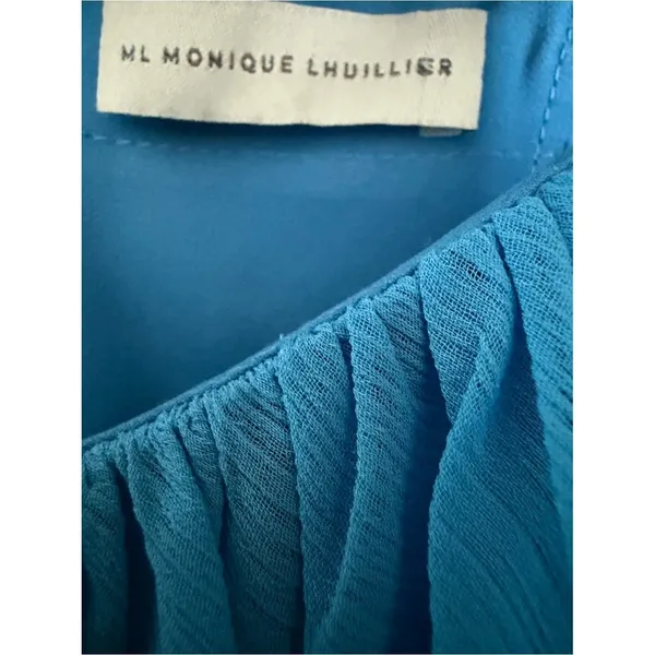 Blue Pleated Maxi Dress Tie Shoulder Formal Gown NWOT Size Small - Image 3