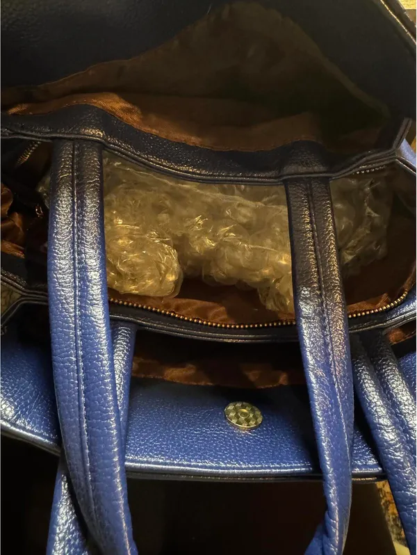 Navy Blue Faux Leather Tote Bag with Shoulder Strap - Image 4