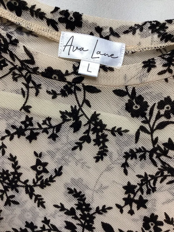 Ava Lane Beige and Black boho chic floral mesh layering top size Large - Image 4