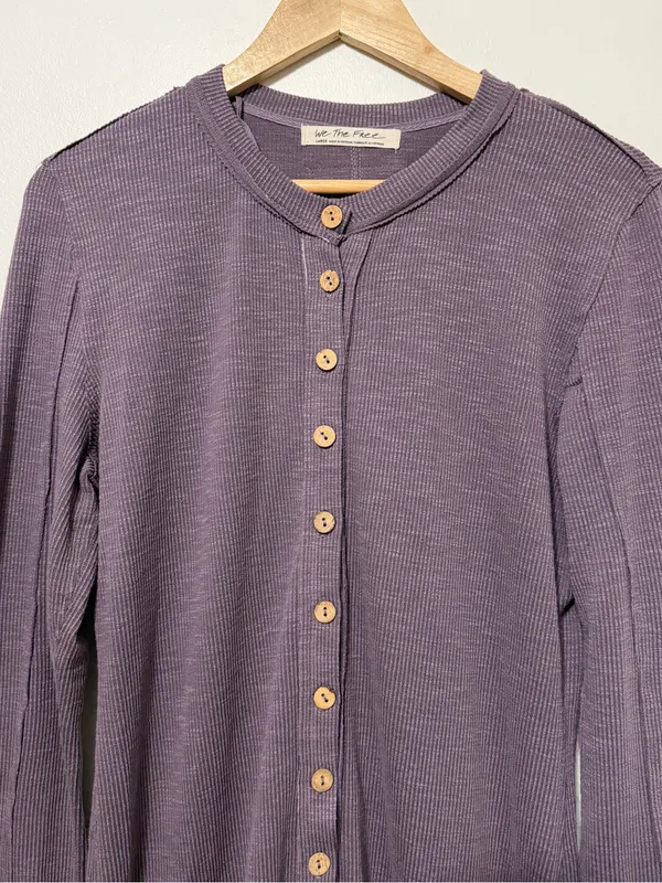Free People We the Free Button Down Ribbed Dress Size Large Purple Beach Boho - Image 3