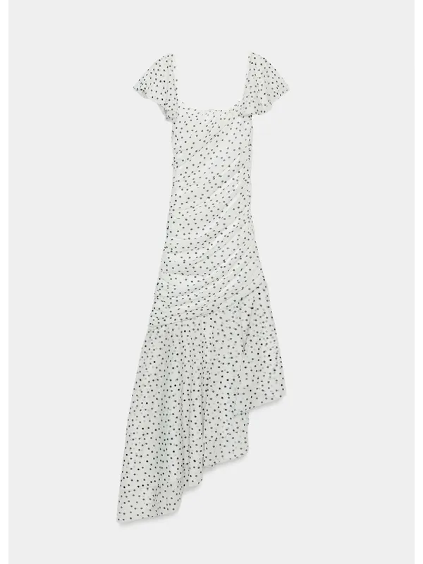 ZARA Square-Neck White Polka Dot Midi Dress - Image 9