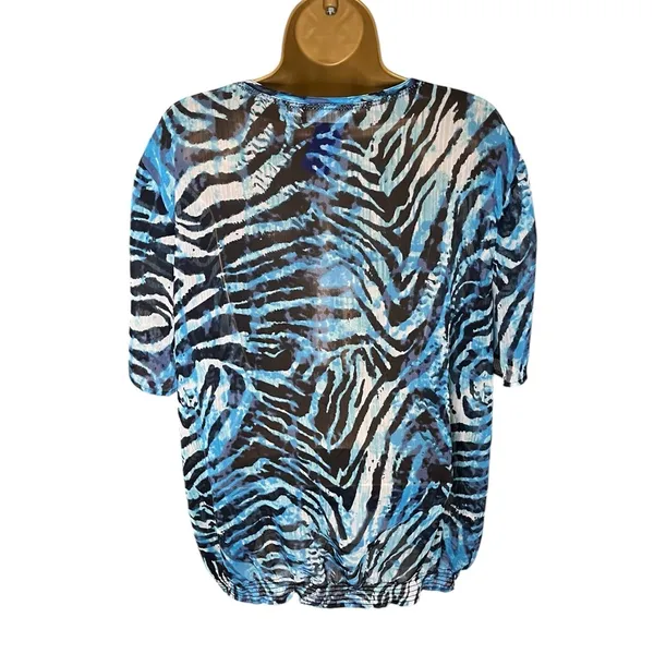 Chico’s Zebra Burnout Blouse Sheer Keyhole Neck Blue 3 - Image 2