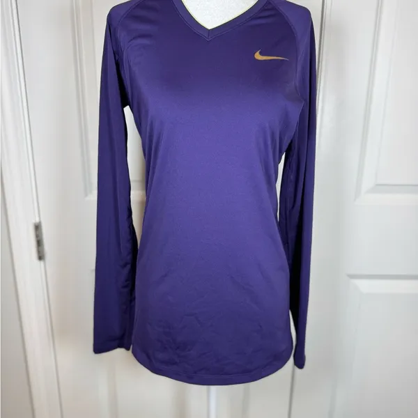 Nike Pro Combat Dri-FIT Compression Top Purple Volt Athletic Gym Women M Fitted - Image 2