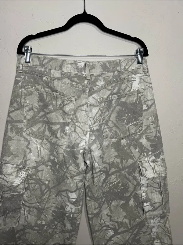 Refrain Los Angeles Super Wide Leg Gray Camo Cargo Streetwear Denim Jeans - Image 9