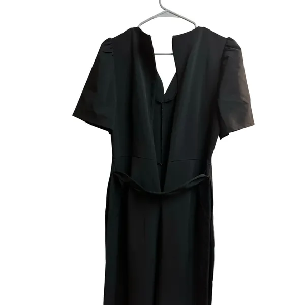 Lark & Ro Women's Puff Sleeve Split Neck Belted Crop Length Jumpsuit Black 6 - Image 10