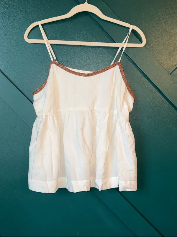 Treasure & Bond Peplum Cami with Brown Trim Babydoll Cotten Top - Image 3