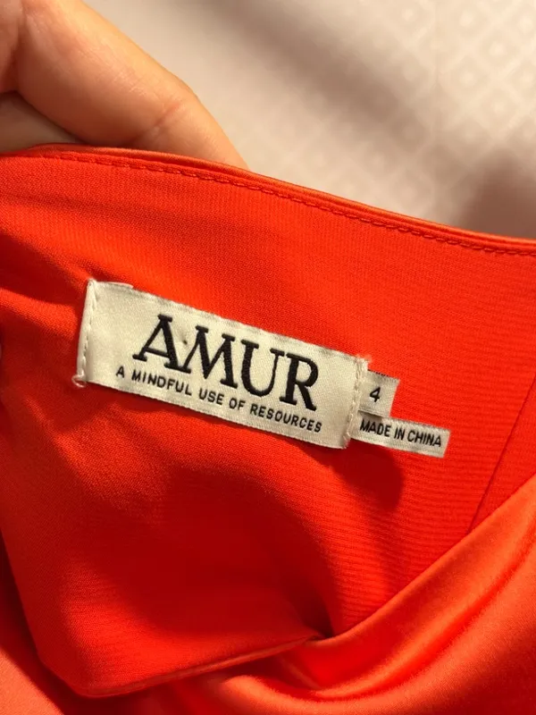 AMUR Blynn Spicy Coral Asymmetrical Pleated Drape Jumpsuit Formal Size 4 - Image 7