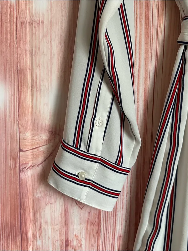 Express Outlet White Convertible Sleeve Red Striped Long Sleeve Shirt Dress Sz S - Image 14
