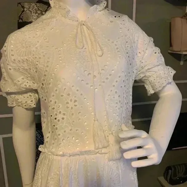 Collection by cezele 100% Cotton Eyelet Ruffle Summer Casual Dress SZ M. L-14 - Image 2