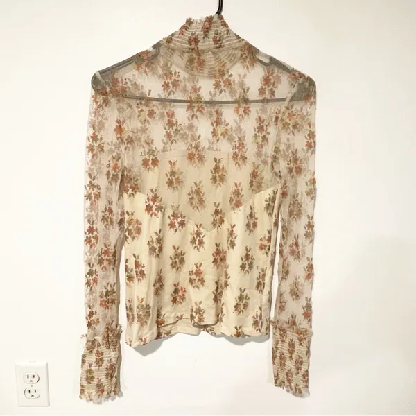 Free People Size Small Sweet Dreams Mesh Floral‎ illusion High Neck Top - Image 7